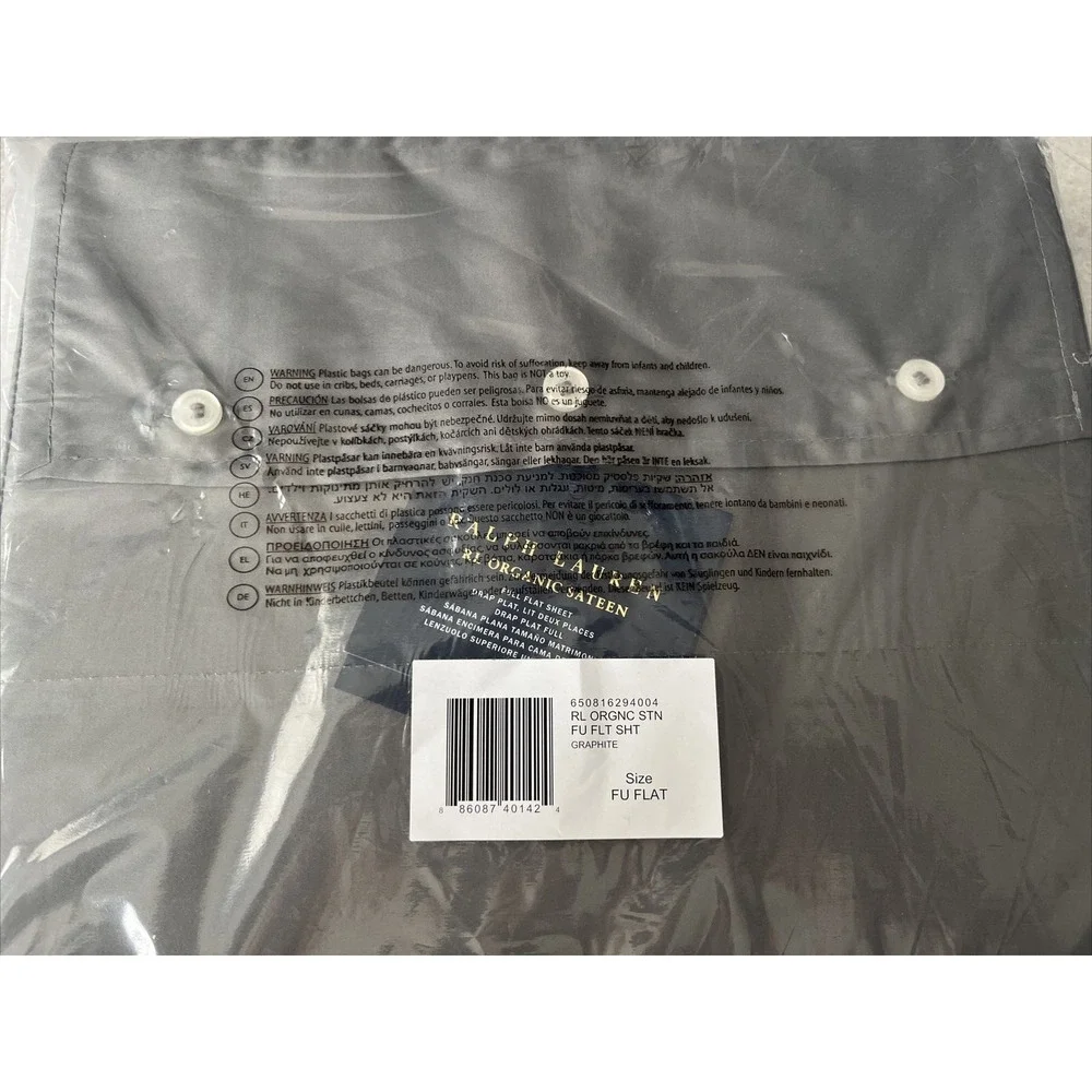 Ralph Lauren RL Organic Sateen Flat Sheet Full Graphite